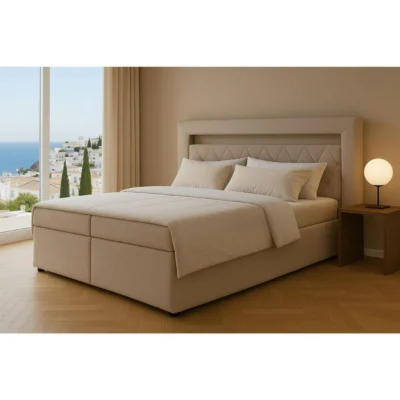 AN - Moebel 4u Boxspringbett LUI GOLD in Beige, Liegefläche 120x200 cm – mit Bettkasten, Bonellfederkern